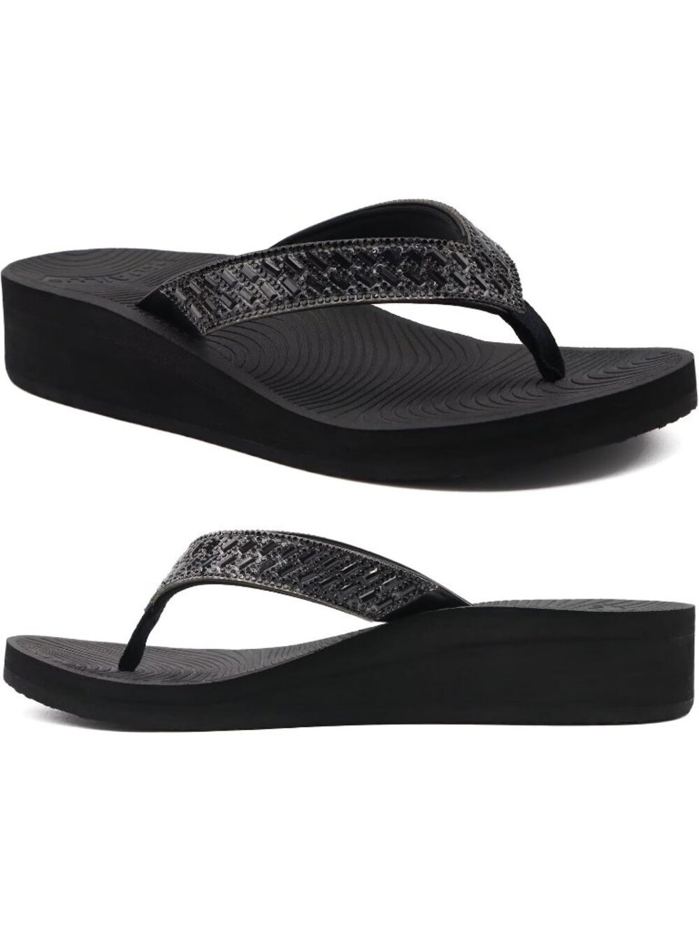 Women's Black Comfortable Rhinestone Support Casual Flip Flops Stylish Sandals